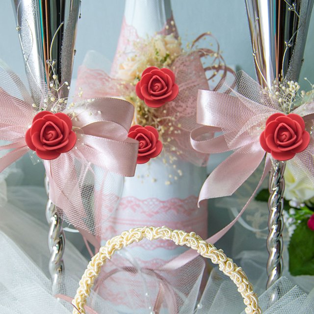 Flores falsas de 3,5 cm, decoraciones de bricolaje, flores de imitación para fiesta de boda (rojo)