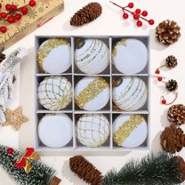Bxaolu Christmas Ball Ornaments 9 Pcs 3.15" Large Plastic Glitter Hanging Balls for Christmas Tree Xmas Holiday Party Home Décor- White