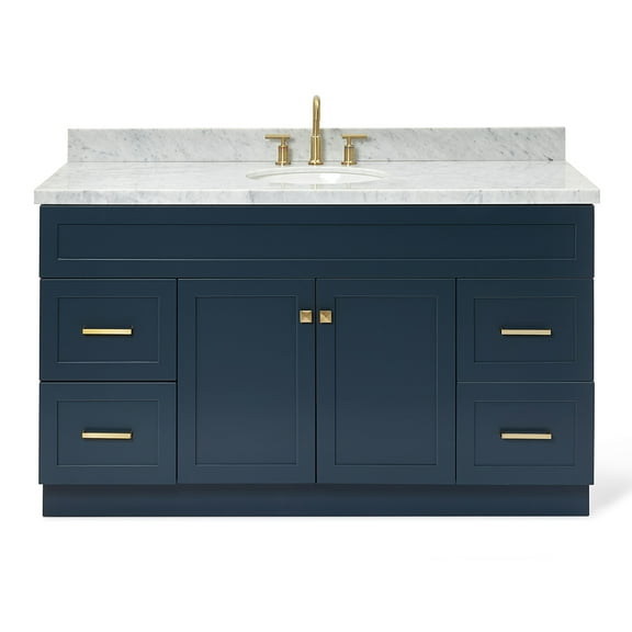Ariel Hamlet 61 In. Oval Sink Vanity With 1.5 In. Carrara White Countertop In Midnight Blue