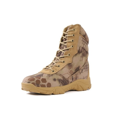

Ymiytan Men Military Boot Desert Combat Boots Lace Up Hiking Shoes Work Outdoor Shoe Lightweight Tactical Sand Colored Python Pattern 9.5