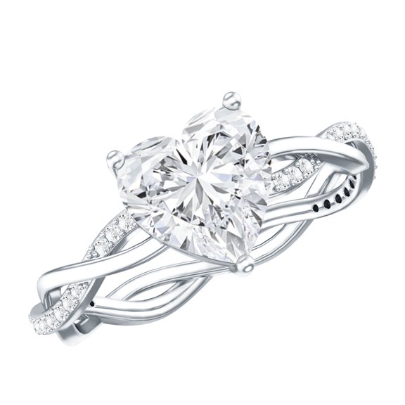 Rosec Jewels Heart Engagement Ring 8 mm - 2 Carat Diamond Ring (Lab Created, EF-VS Quality), 925 Sterling Silver, US 4.00