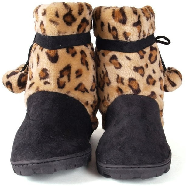 Happy Feet Leopard and Black Micro Boot Snooki Slippers
