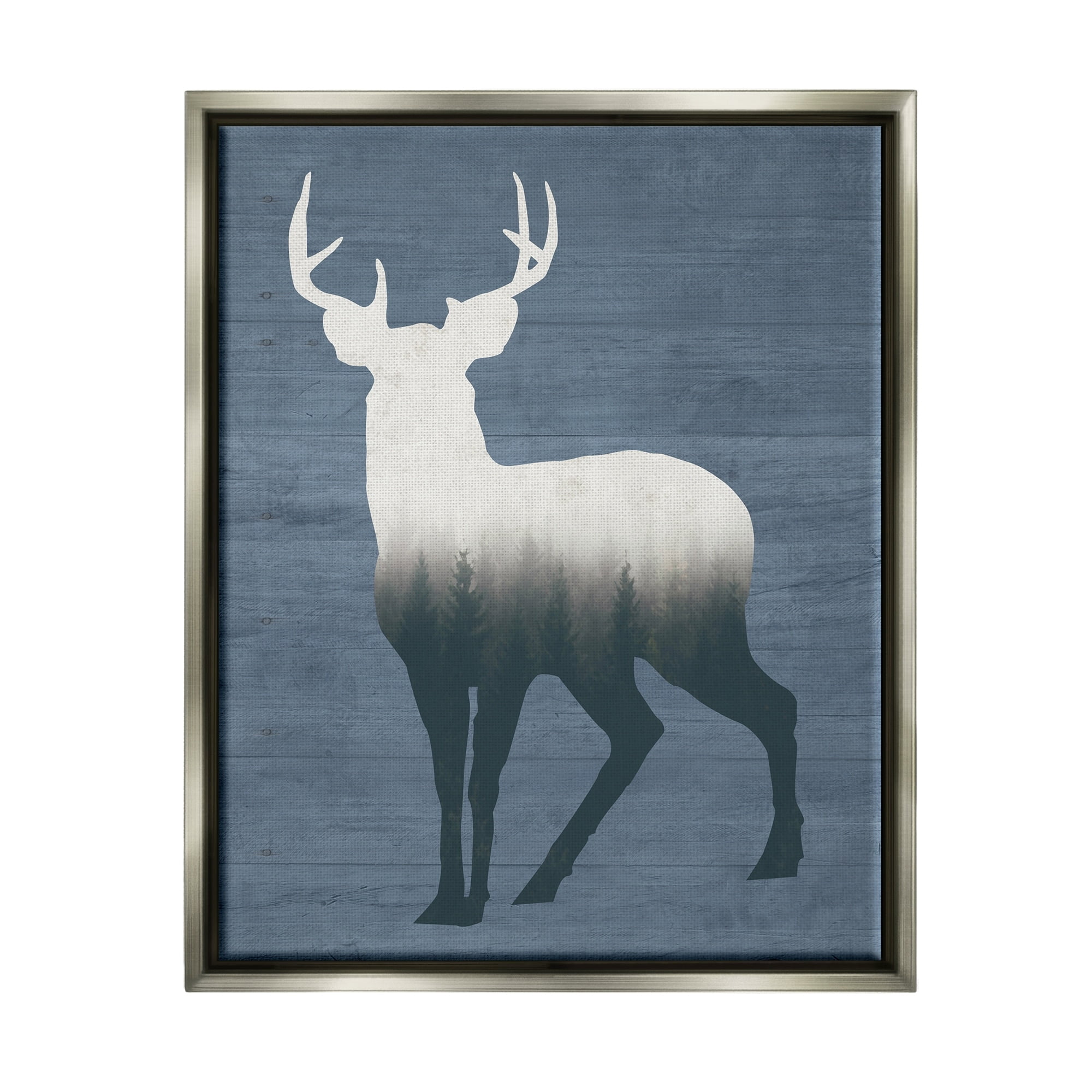 Stupell Industries Rustic Deer Silhouette Cabin Style Grain Pattern Graphic Art Luster Gray Floating Framed Canvas Print Wall Art, Design by Lettered and Lined
