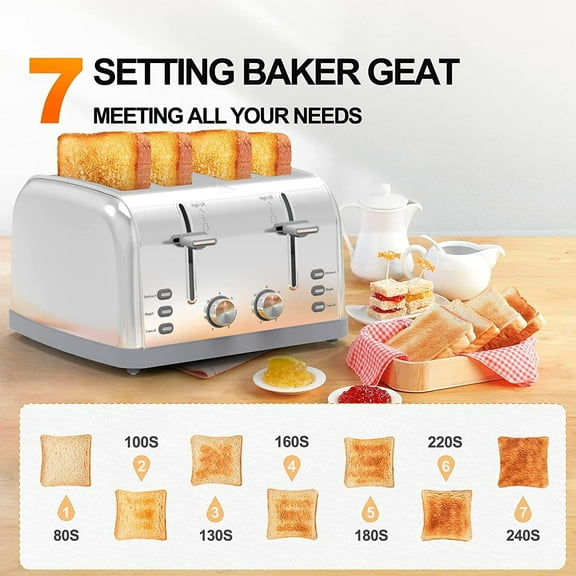 4-Slice Retro Stainless Steel Toaster with 7 Shade Settings, Perfect for Waffles, Bagels and More