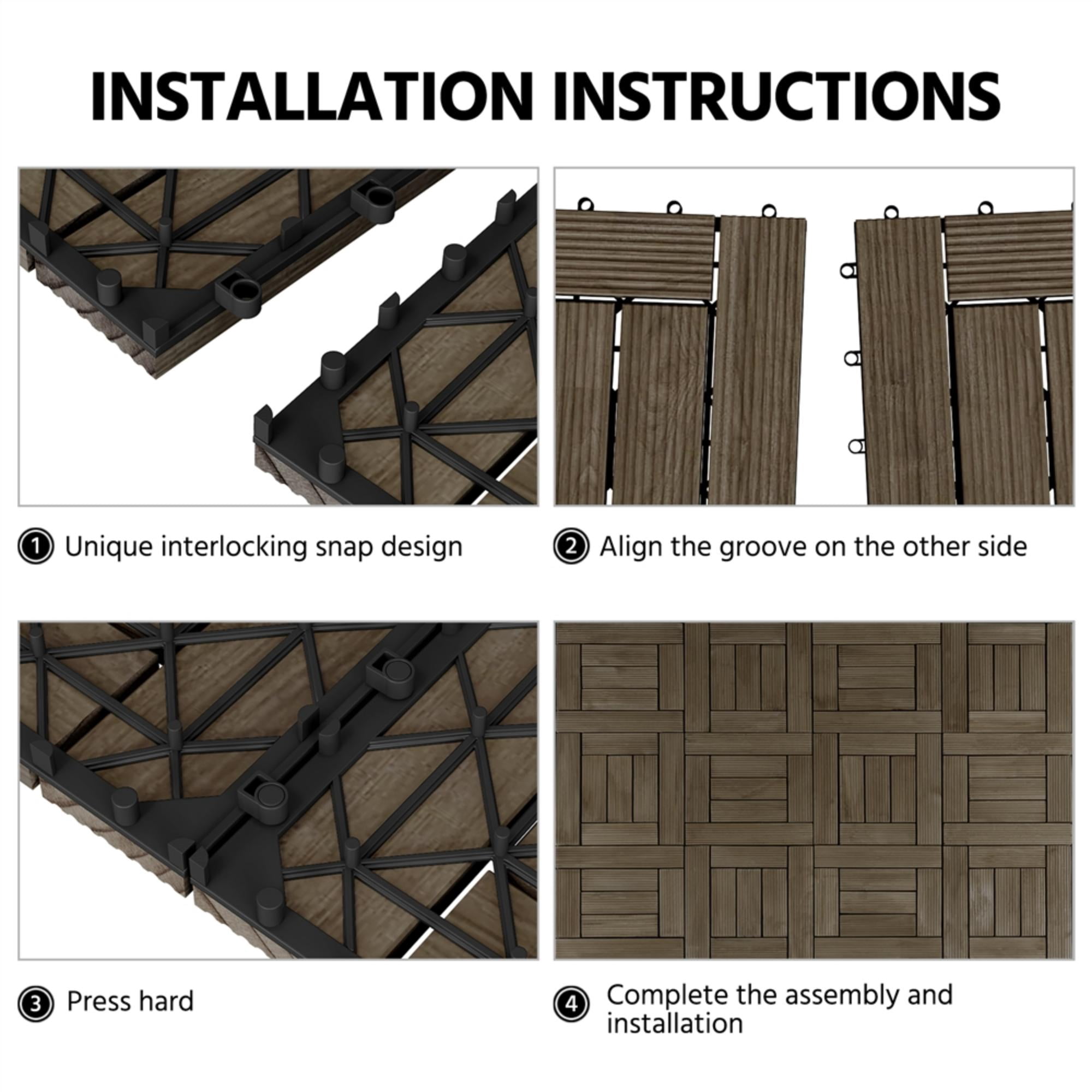 Renwick 27pcs Interlocking Fir Wooden Floor Tiles for Outdoor & Indoor, Black