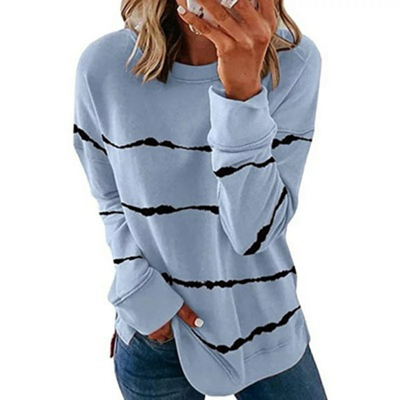 Jsaierl Oversized Sweatshirt for Women Loose Fit Striped Graphic Sweatshirt Plus Size Dressy Casual Top Pullover Side Split Crew Neck Sweatshirts