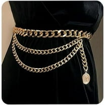 Bohemian Metal Layered Body Chain Belly Belt with Coin Charm Pendant - Chunky Wallet and Punk Waist Chain for Women (Gold)