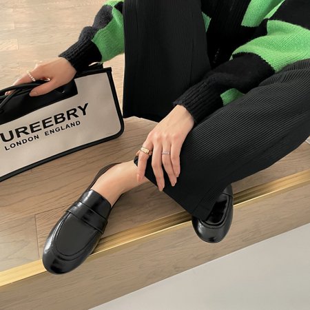 

Single Shoes Women‘s Summer Small Shoes Women‘s Spring and Autumn Shoes Loafers British Black Bean Shoes