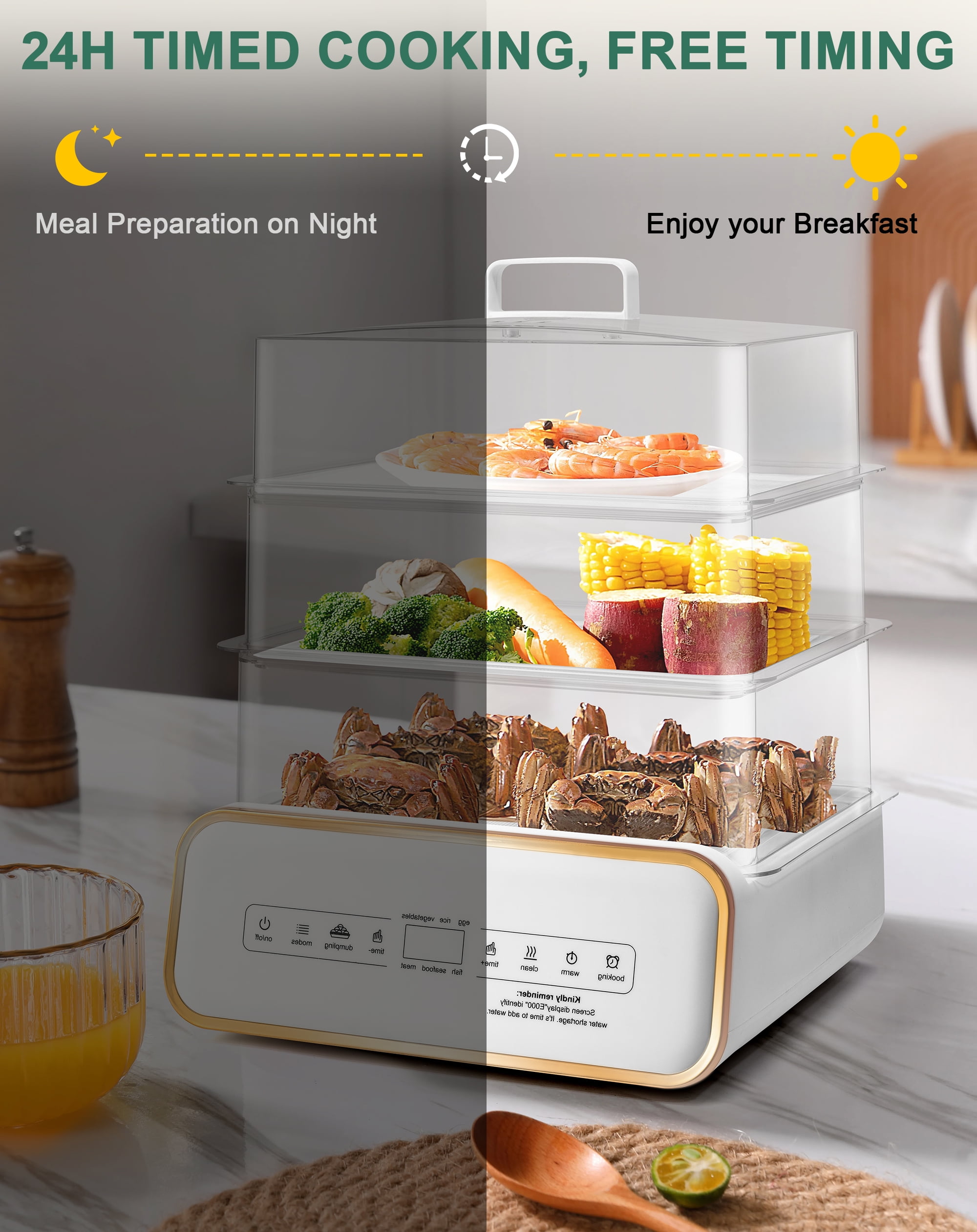 800W 3 Tier 16QT Electric Vegetable Steamer with Timer Multifunctional Digital Cooker Walmart