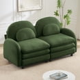 thumbnail image 2 of Teddy Fabric Soft Cloud-like Loveseat Sofa with Curved Backrest and Armrest, Curved Lumbar Pillows, Modular 2-Seater Couch with Supportive Double-Layer Cushion, Green, 2 of 10