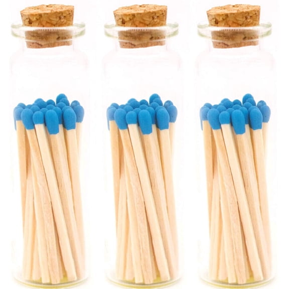Cobalt Blue Tip Decorative Matches, 60 Small Premium Wooden Matches | Artisan Matches for Candles, Safety Matches for Lighting Candles with Match Striker On The Bottle | Perfect Candle Accessories