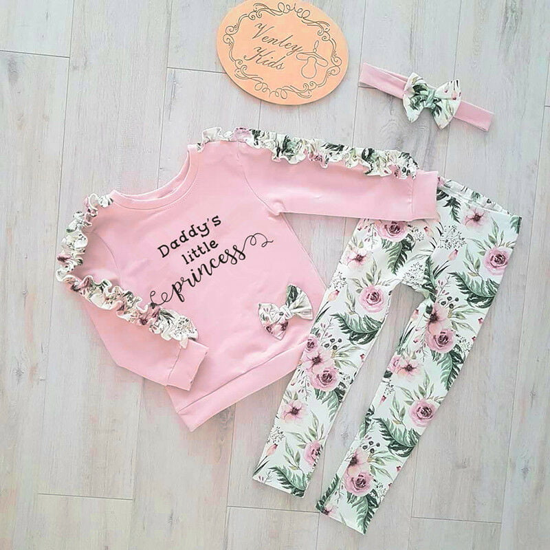 Newborn Kid Baby Girl Floral Clothes Tops T Shirt Tee Pants Tracksuit Outfit Set