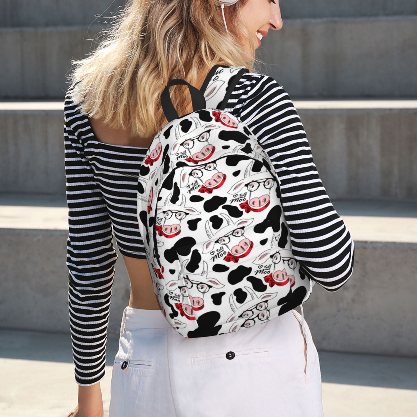 white cow glasses moo funny Backpack for School Canvas Backpack Bookbag School Backpacks for Boys Girls College Student Travel Work Laptop Backpack Carry On Backpack for Women Men Walmart