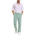thumbnail image 2 of INSPIRE CHIC Men's Drawstring Waist Breathable Summer Linen Beach Pants 30 Green, 2 of 5