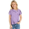 thumbnail image 3 of lcziwo Shirts for Girls Summer Cute Lace Eyelet V Neck Tshirts Solid Casual Petal Short Sleeve Tees Going Out Tops Purple Mens Gifts, 3 of 9