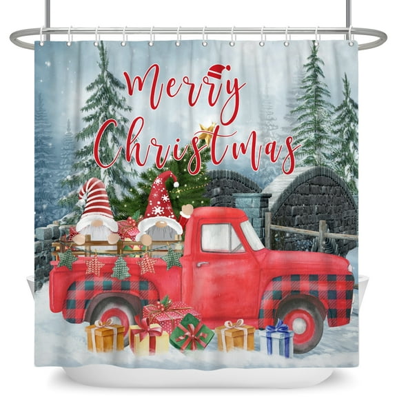 SUNOLIFE Christmas Gnome Shower Curtain Winter Xmas Tree Waterproof Fabric Bathroom Curtain 72x72 in