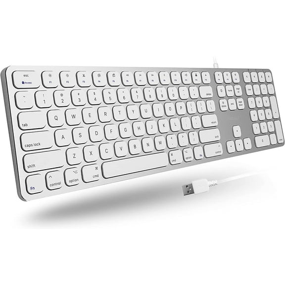 Macally Premium Wired Mac Keyboard with Number Keypad and 2 Port Hub - Compatible Apple Keyboard Wired - Extended USB Keyboard for Mac Mini/Pro, iMac, MacBook Pro / Air (Silver Aluminum)
