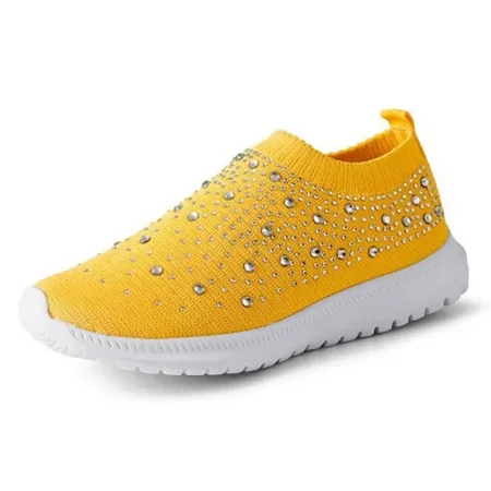 

Women‘s Casual Shoes Rhinestone Decor Slip-on Running Shoes Lightweight Breathable Walking Shoes