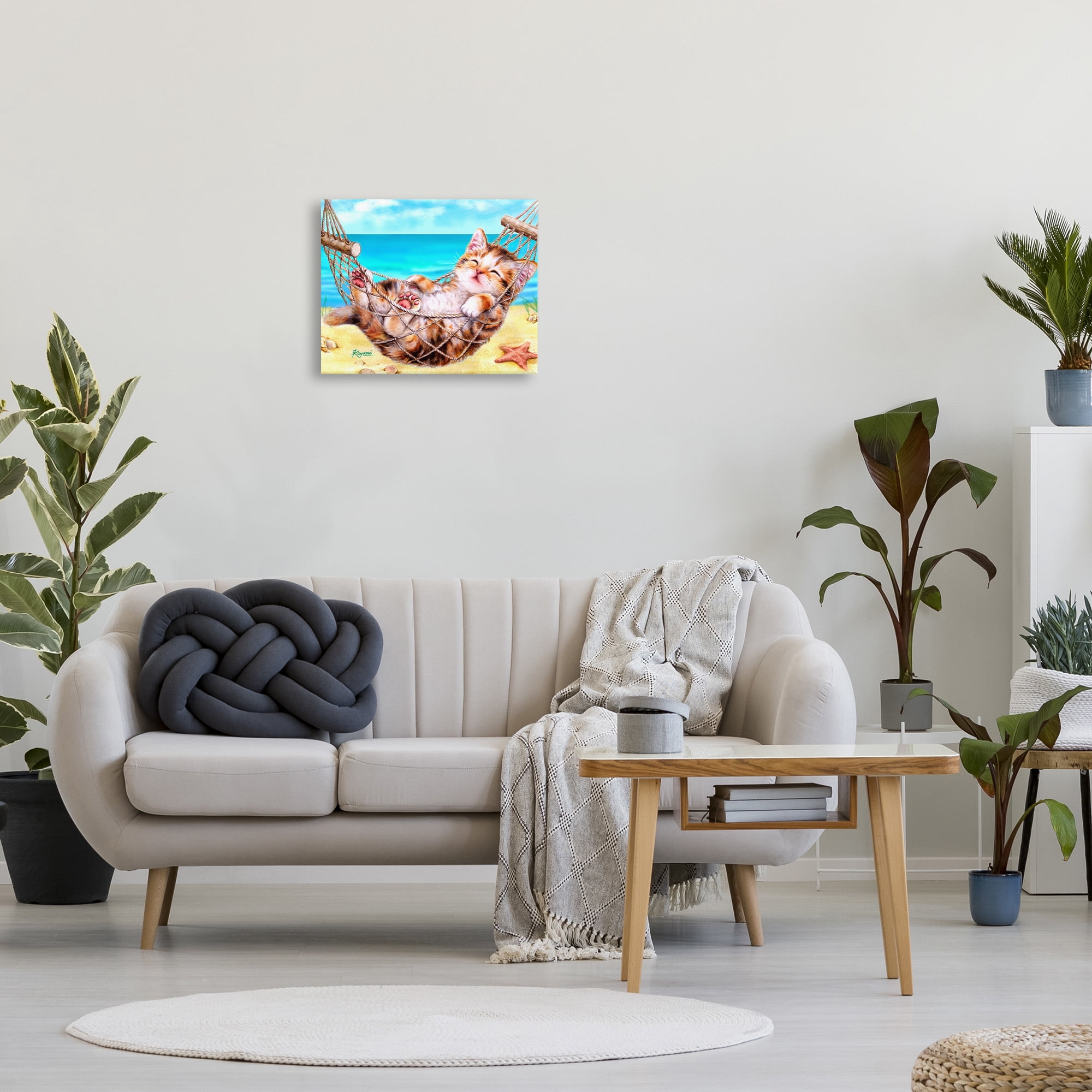 Stupell Industries Kitten in Beach Hammock Animals & Insects Painting Gallery Wrapped Canvas Art Print Wall Art, 20 x 16