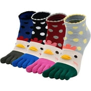 ZFSOCK Womens Toe Socks Cotton Cute 3D Cartoon Five Finger Ankle Low Cut Socks 4Pairs