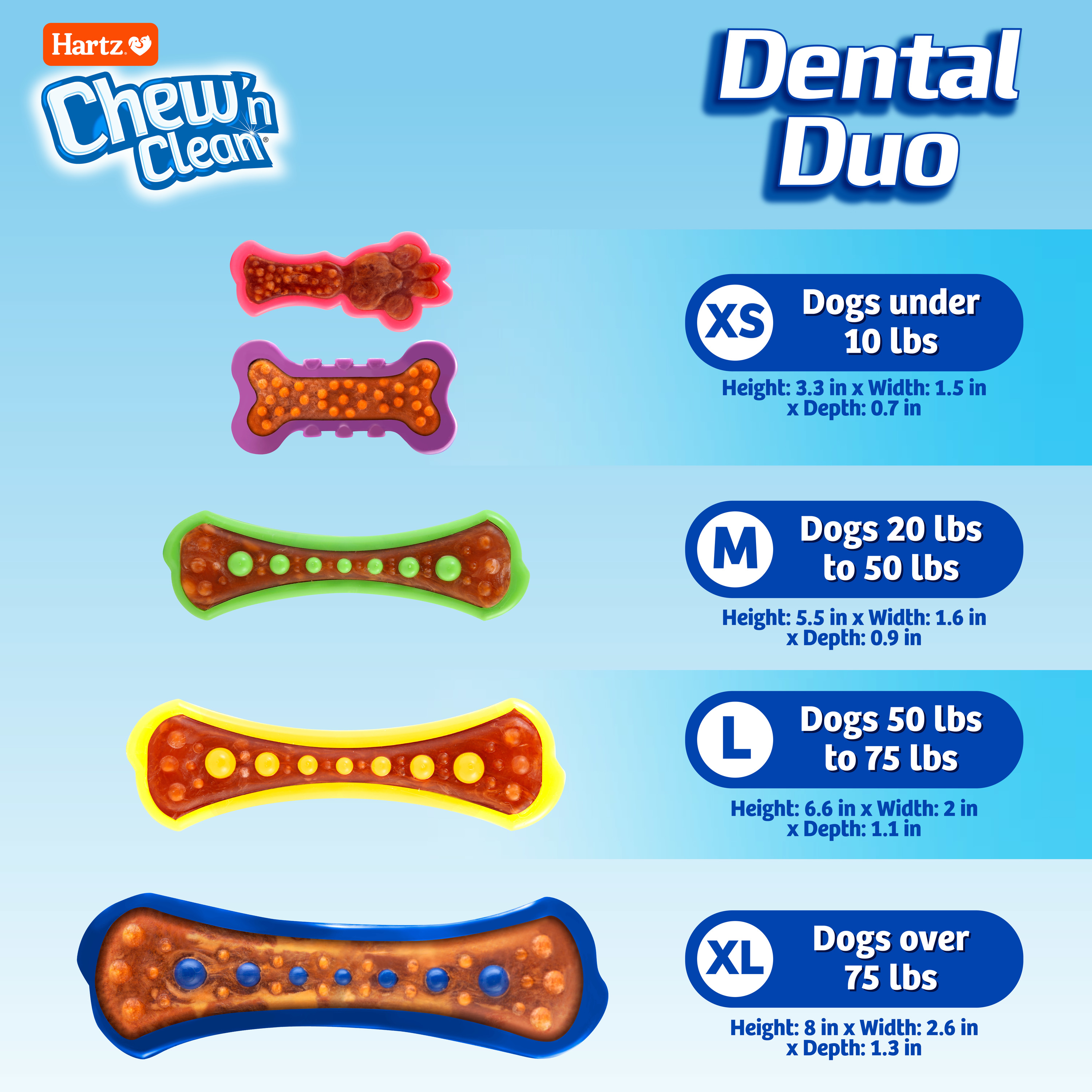 Hartz Chew 'n Clean Dental Duo Dog Toy, Medium, Color May Vary - image 3 of 8