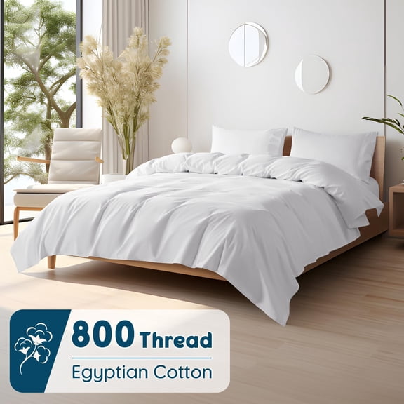 Egyptian Cotton Sheets - 800 Thread Count, 5-Star Hotel Sateen Weave Bed Sheets, Cooling, Soft & Breathable Bed Sheets Set, Fits 16" Deep Pocket - 4 PC (White,Queen)