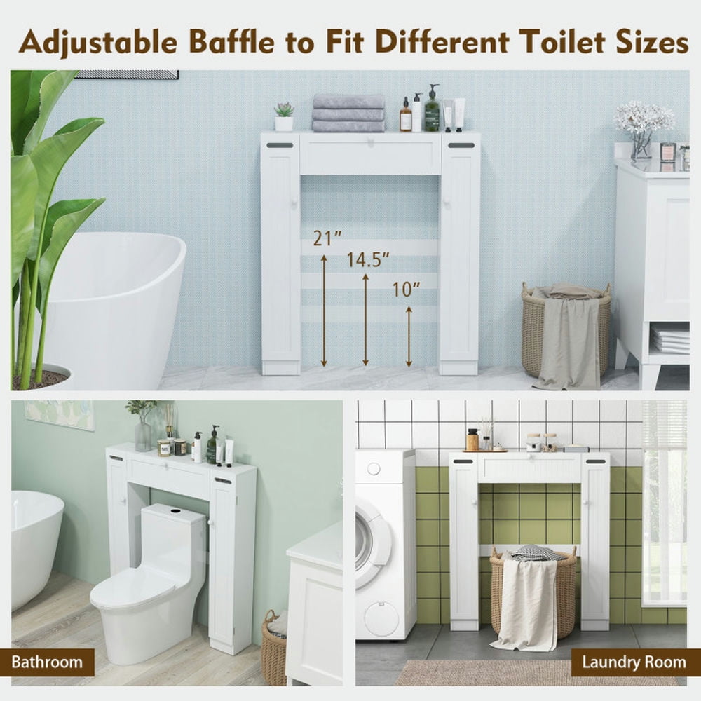 Finihen Toilet Storage Cabinet, Bathroom Cabinet Organizer, Over The Toilet Bathroom Cabinet with Adjustable Shelves and Paper Holder, for Bathroom, White
