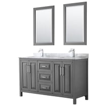60 in. Double Bathroom Vanity In White Carrara Marble Countertop - Undermount Square Sinks & 24 in. Mirrors - Dark Gray