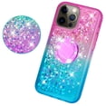 thumbnail image 3 of SOGA Quicksand Cover Cute Girl Phone Case Compatible for Apple iPhone 13 Pro Max Case, with Ring for Magnetic Car Mounts, Lanyard, Tempered Glass - Pink / Teal, 3 of 5