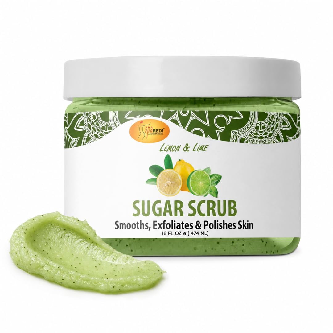 SPA REDI Sugar Scrub Lemon and Lime - Moisturizing and Exfoliating Body Scrub, Face, Hand, Foot Scrub body exfoliator for Nourishing, Glow, Polish, Smooth and Fresh Skin 16 Oz