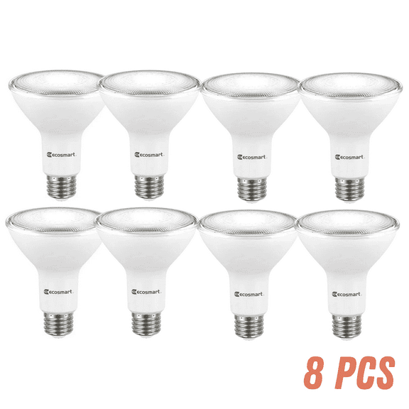 EcoSmart 75W Equivalent PAR30 LED Flood Light Bulbs Bright White Dimmable – 8 Pack