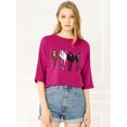 thumbnail image 2 of INSPIRE CHIC Woman's Drop Shoulder 3/4 Sleeves Horse Print Loose Tops, 2 of 6