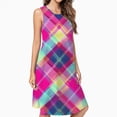 thumbnail image 2 of Colorful Plaid Pattern Spring Summer Dresses For Women Fashion Dress Casual Sleeveless Loose Sundress With Pockets, 2 of 4
