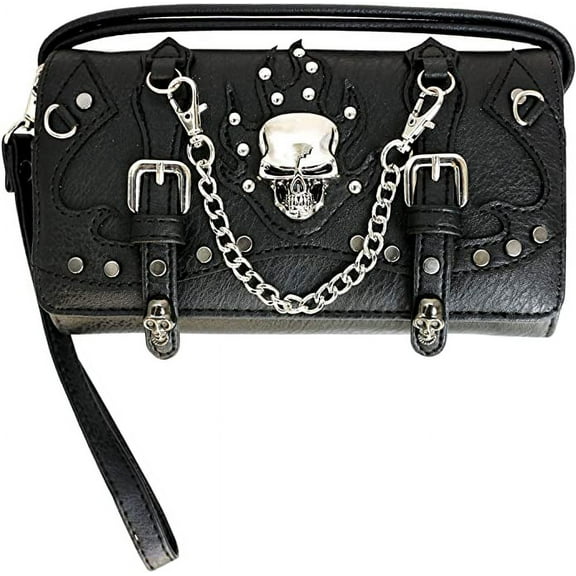 Texas West Western Rhinestone Skull Chain Crossbody Small Pouch Wallet