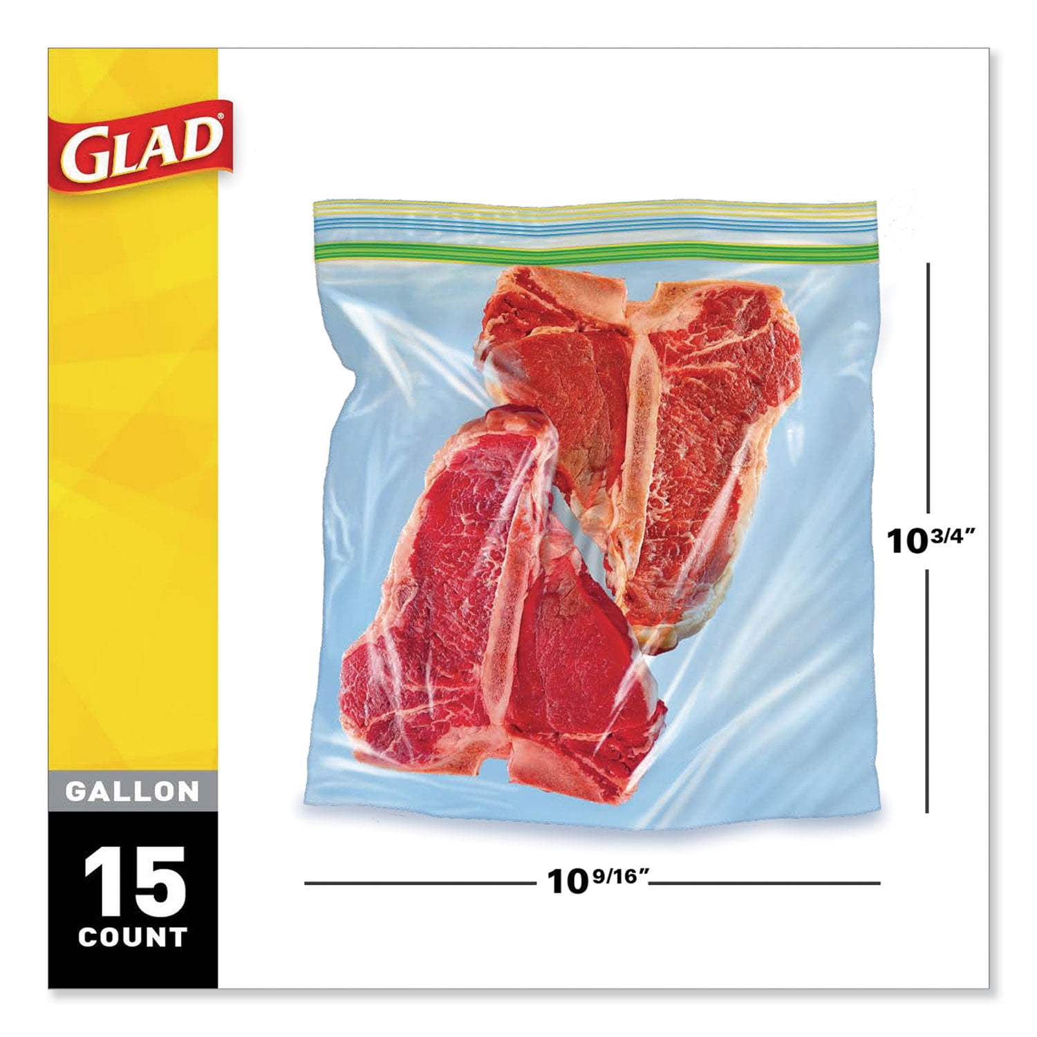 Glad Zipper Bags, Freezer, Gallon 15 Ea, Plastic Bags