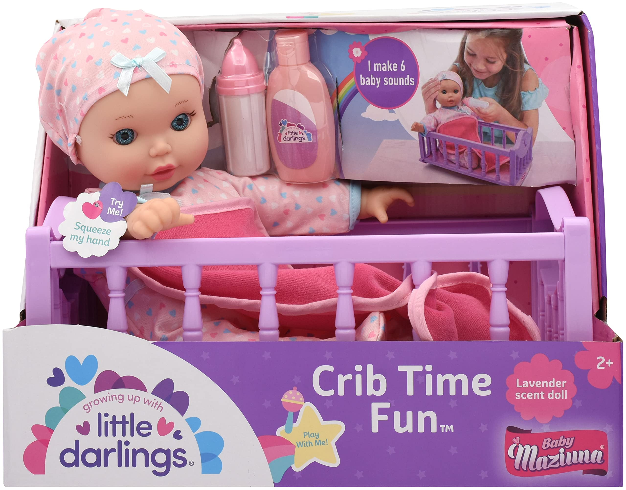 Baby Maziuna Little Darlings Crib Time Fun 12" Doll Playset, New