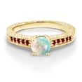 thumbnail image 2 of Gem Stone King 0.90 Ct Cabochon Simulated Opal Created Ruby 18K Yellow Gold Plated Silver Engagement Ring, 2 of 4