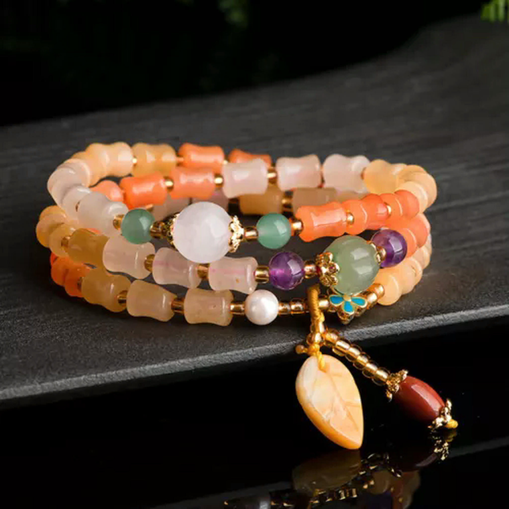 EOEMY Natural Jade Bangle Long Column Bead Link Women Lucky Gift Bracelet