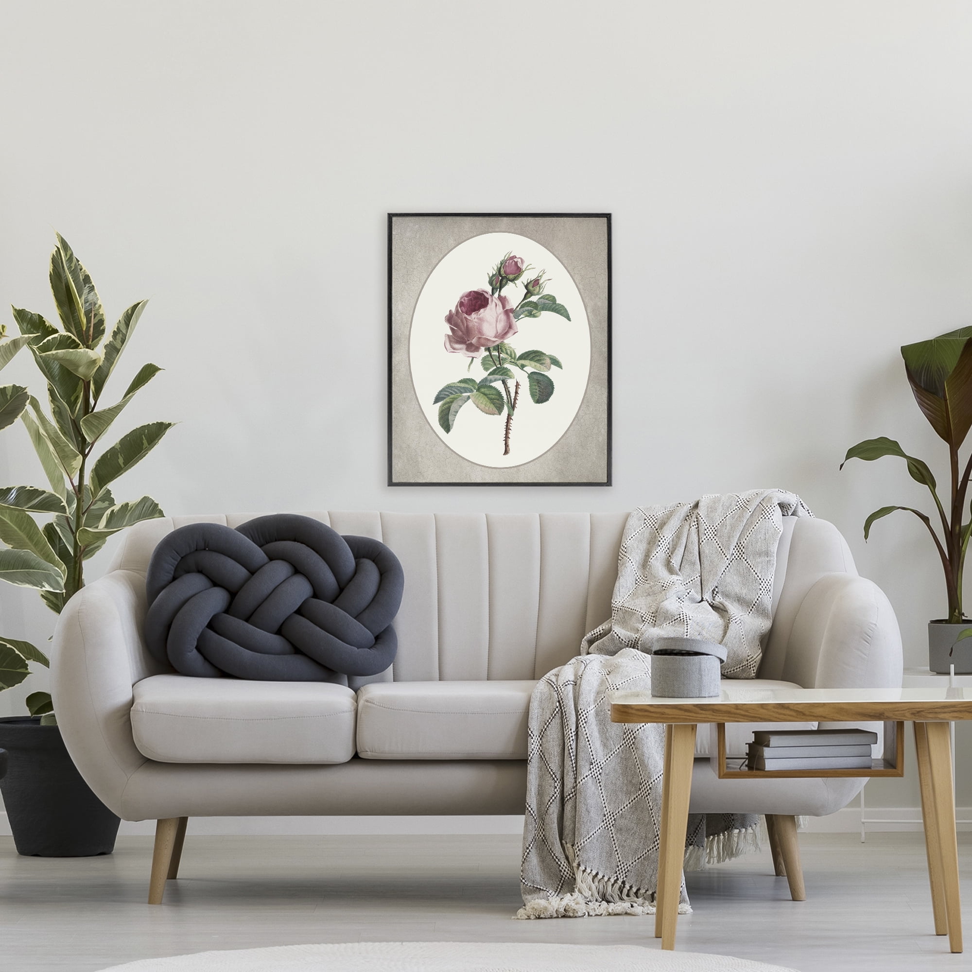 Vintage Rose within Oval Black Framed Giclee Art, design by Lettered and Lined