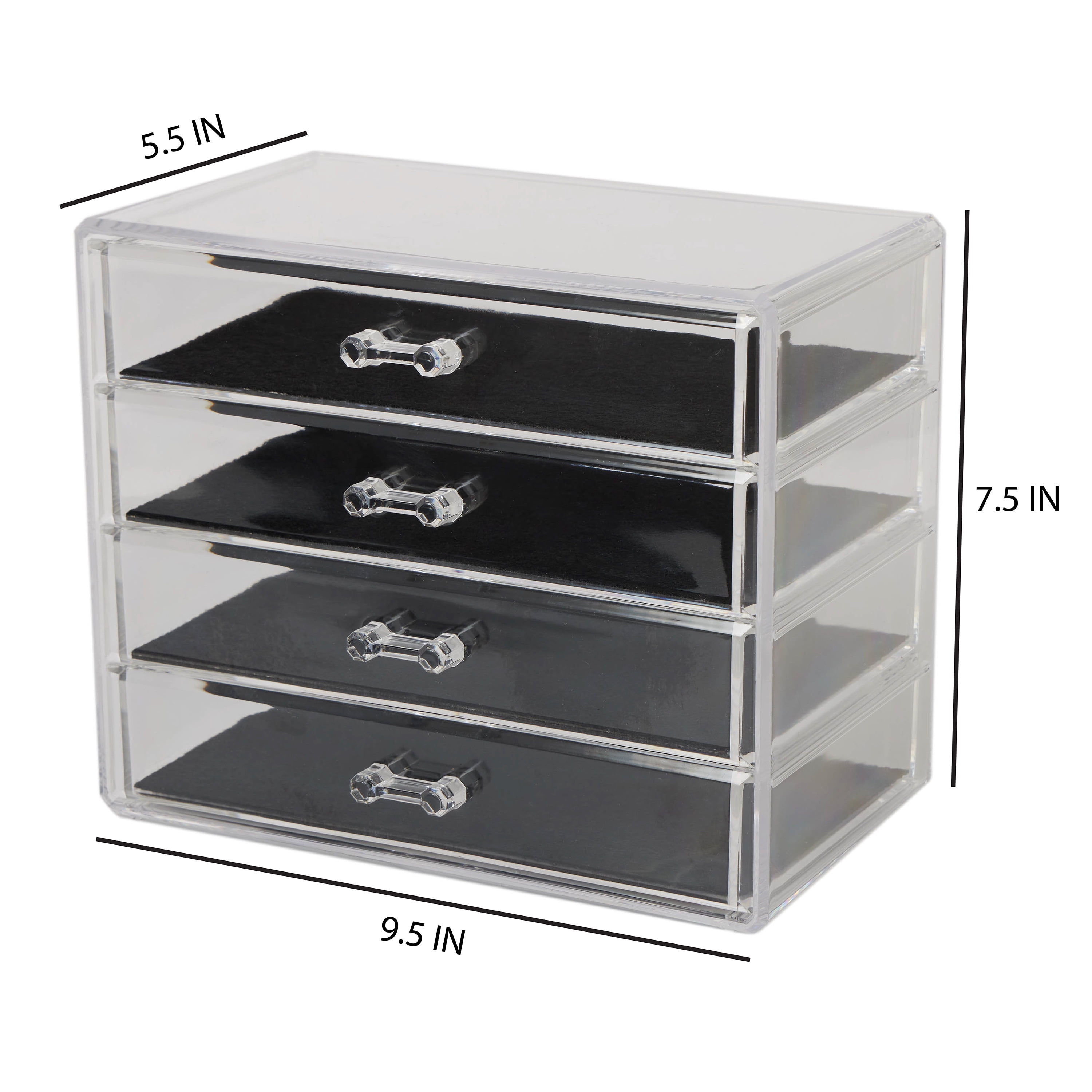 Simplify Crystal Clear Acrylic 4 Tier Cosmetic and Jewelry Drawer Chest