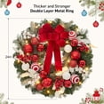 thumbnail image 2 of 24 Inch Lighted Christmas Wreath With Timer, Pre-Lit Xmas Wreath with 20 Light Bowknot Balls Ornaments Berries, Battery Operated Wreath for Front Door Indoor Outdoor Holiday Decor, Red White, 2 of 7
