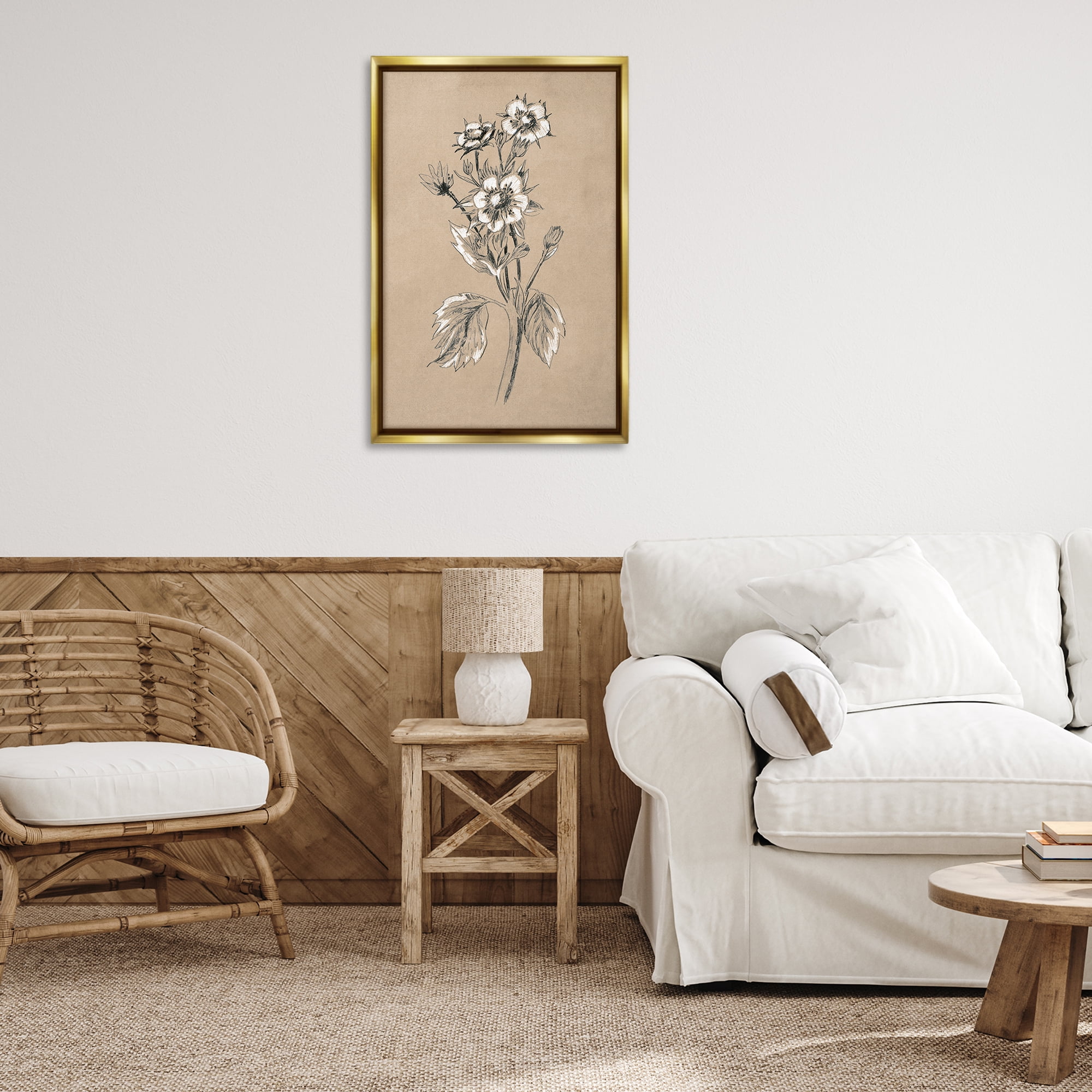 Stupell Industries Apple Blossom Drawing Botanical & Floral Drawing Gold Floater Framed Art Print Wall Art, 21 x 31