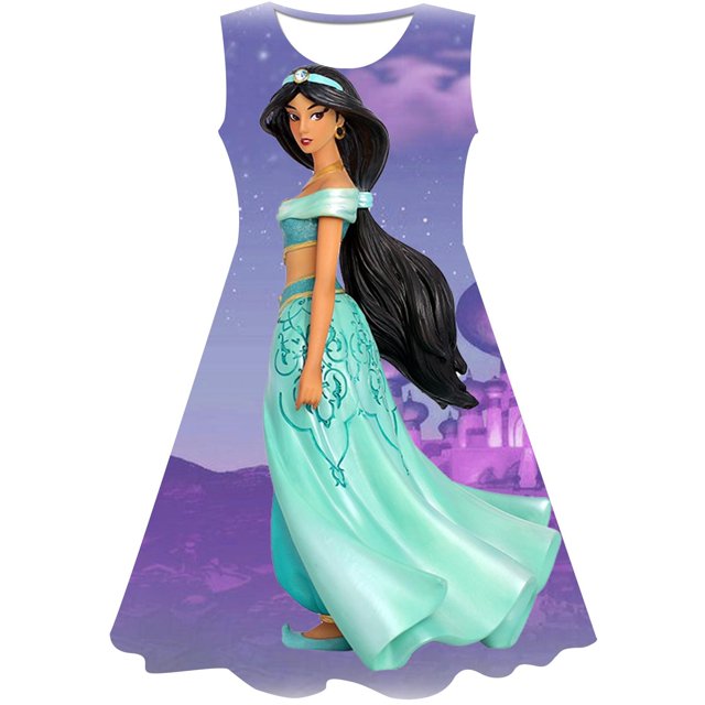 Vestido de princesa Jasmine de Disney para niñas pequeñas, vestidos de fiesta de cumpleaños para niñas, vestidos de actuación de Halloween para niños, disfraces 3T Gao Jinjia LED
