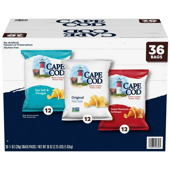 Cape Cod Kettle Cooked Potato Chips, Variety Pack, 1 Ounce (Pack of 36)
