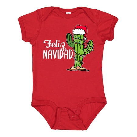 

Inktastic Feliz Navidad Christmas Cactus in Santa Hat Gift Baby Boy or Baby Girl Bodysuit