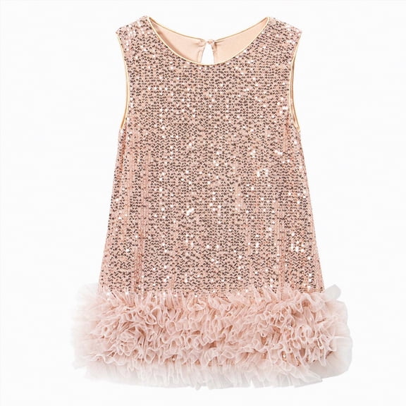 Hessimy Little Flower Girl Cotton Ribbed Tulle Birthday Wedding Party Princess Dress,special occasion(Rose Gold,5-6 Years)