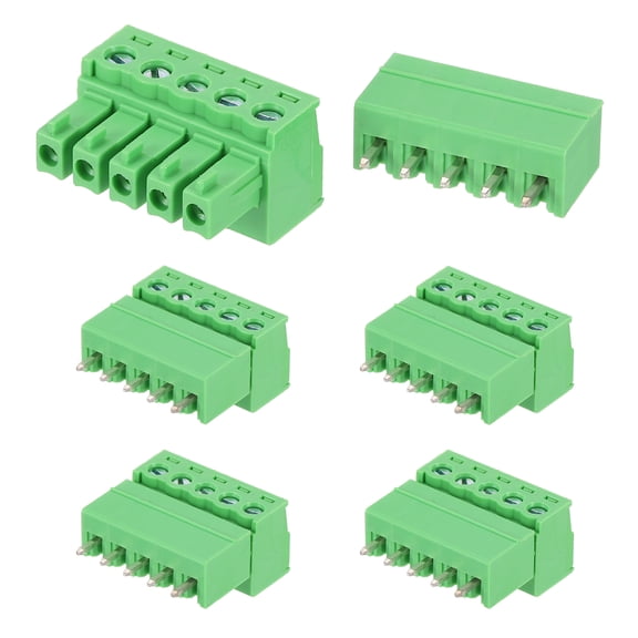 Uxcell Pluggable PCB Terminal Block Connectors, 5 Set 5 Pin 3.81mm/0.15" Pitch Screw Terminal Block Connector for 28-16AWG Panel Mount Electronic Projects(Green, 20x21.5x11mm)