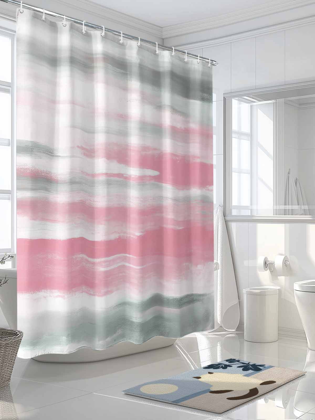 Boanket Polyester Fabric Pink Gray White Shower Curtain, Contemporary Simple Abstract Mottled Waterproof Bathtub Curtain Bathroom Decor Set with Hooks 72 x 78 Inches,