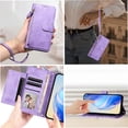thumbnail image 4 of Case for REALME V25 Zipper Wallet Flip Cover with Card Holder, Photo Frame, Kickstand & Lanyard, PU Leather Purple, 4 of 5