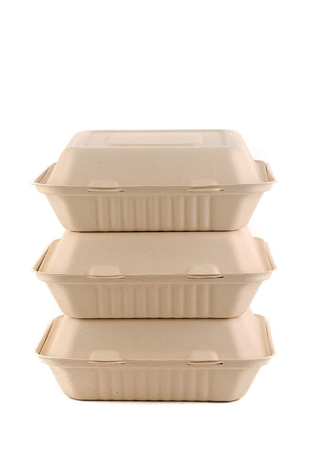 8X8 3Compartment 50-Pack Plastic Clamshell Take Out Food Containers, Heavy  Duty To-go Disposable Lunch Box For Cake, Sandwich, Salad, Dessert